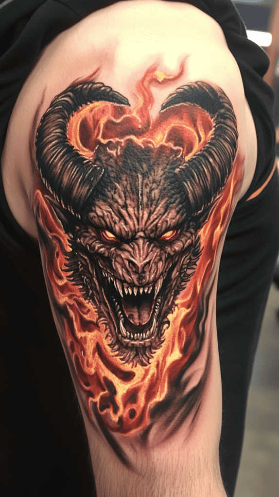 Unleash Your Dark Side: 23 Devilishly Unique Tattoo Ideas for Men 2 Fiery Horned Demon