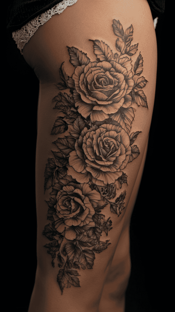 32 Gorgeous Female Leg Sleeve Tattoos 21 Floral Elegance in Black and White 2