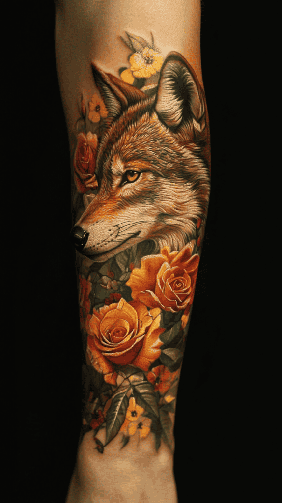 Explore 15 Female Wolf Tattoos That Symbolize Power and Grace 27 Floral Embrace 2