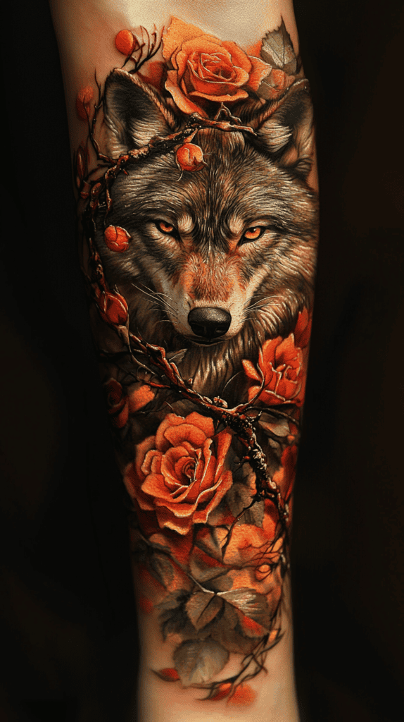 Explore 15 Female Wolf Tattoos That Symbolize Power and Grace 28 Floral Embrace 3