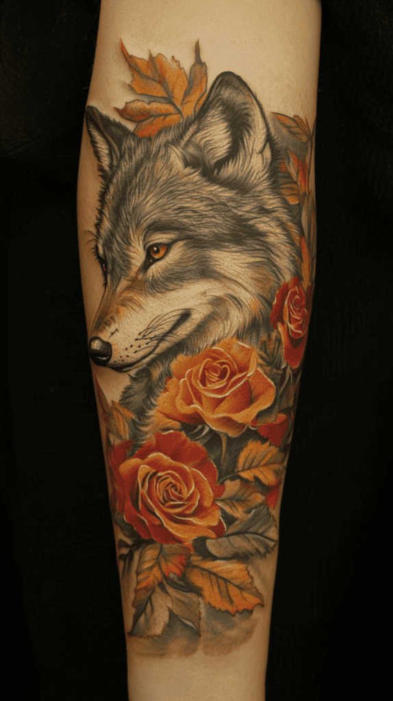 Explore 15 Female Wolf Tattoos That Symbolize Power and Grace 26 Floral Embrace