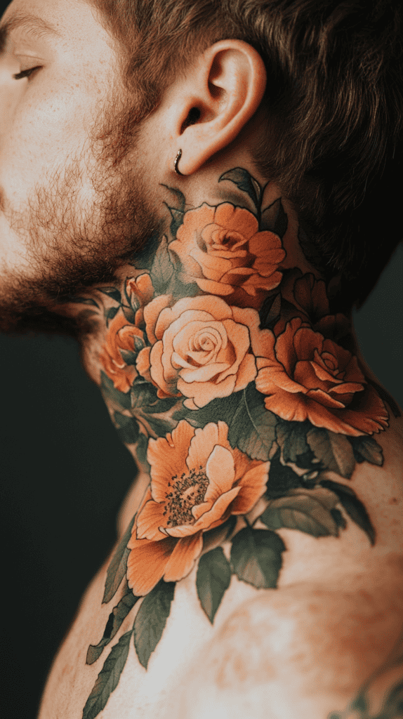 15 Neck Tattoo Ideas for Men Worth Considering 15 Floral Whimsy 2