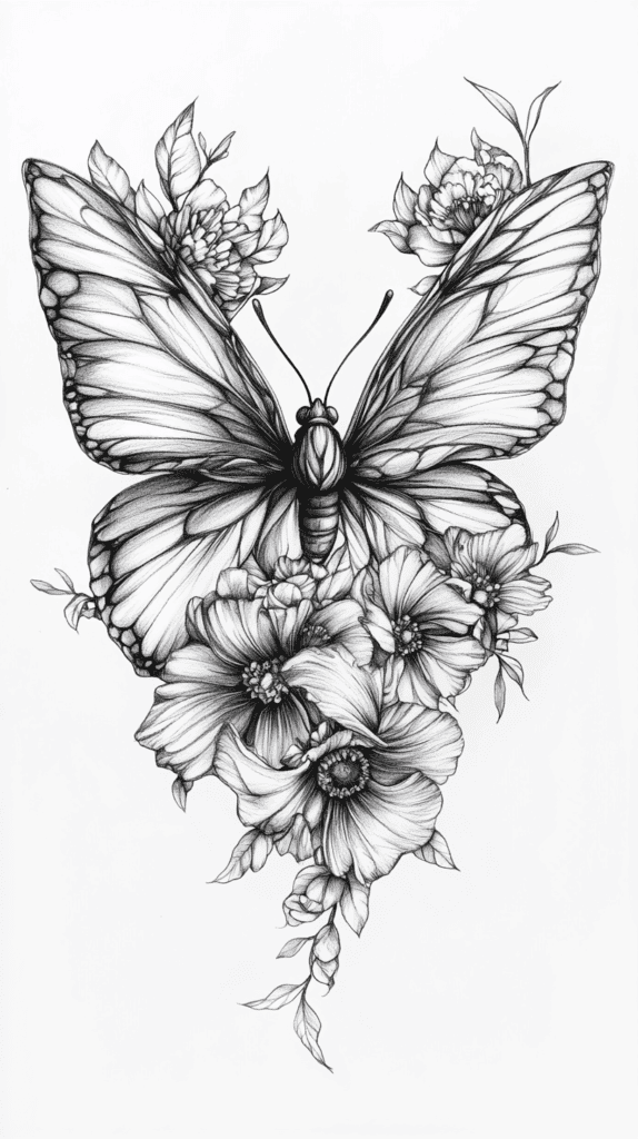 Bored of the Usual? Discover 16 Fresh Butterfly Drawing Concepts 8 Floral Winged Butterfly 3