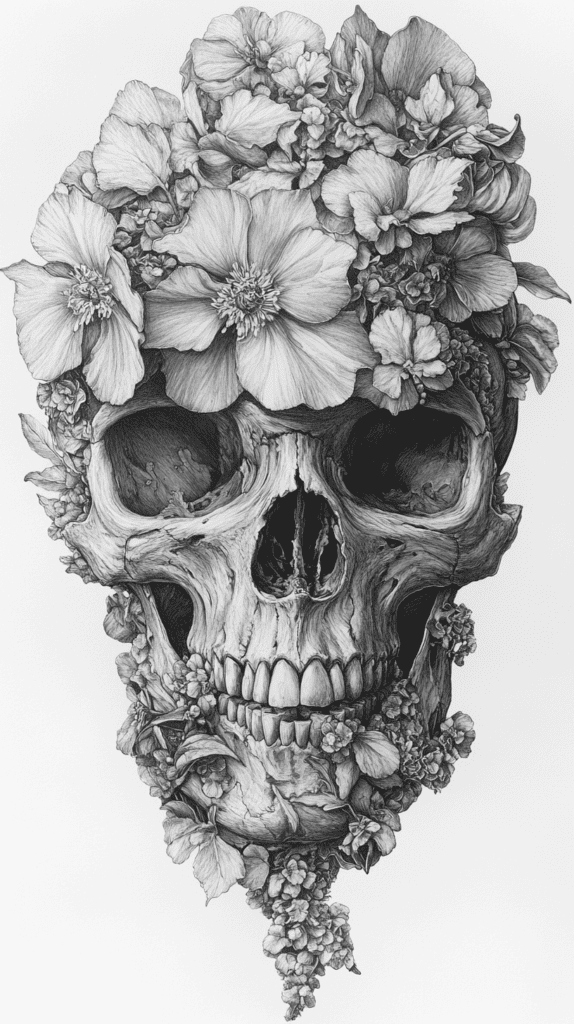These 30 Trippy Drawing Ideas That Will Revolutionize Your Art 42 Flowering Skulls