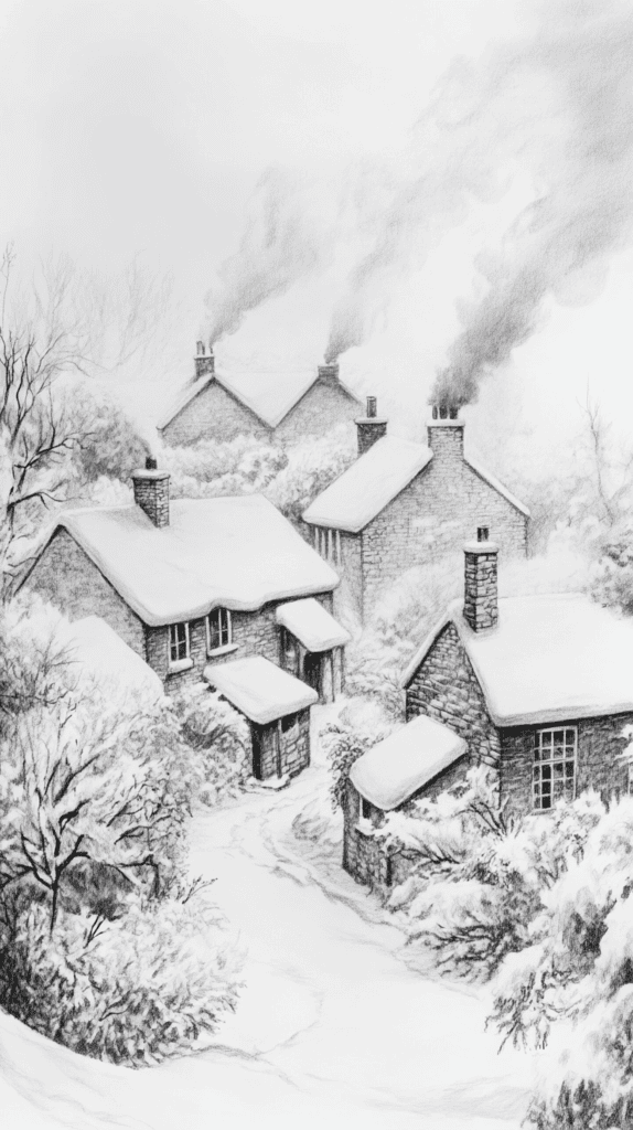 15 Christmas Drawing Ideas to Try This Holiday Season 11 Frosty Winter Village