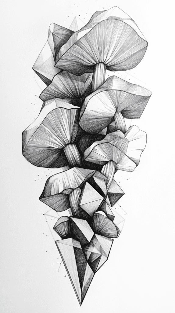 Mushroom Artistry: 17 Unique Drawing Ideas to Spark Your Imagination 22 Geometric Mushroom Designs