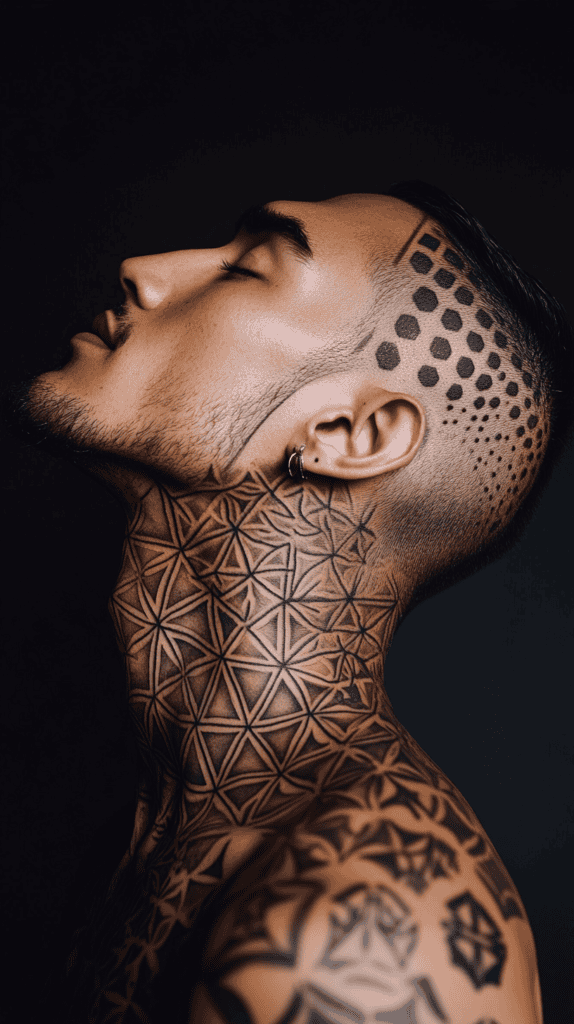 15 Neck Tattoo Ideas for Men Worth Considering 3 Geometric Precision 2