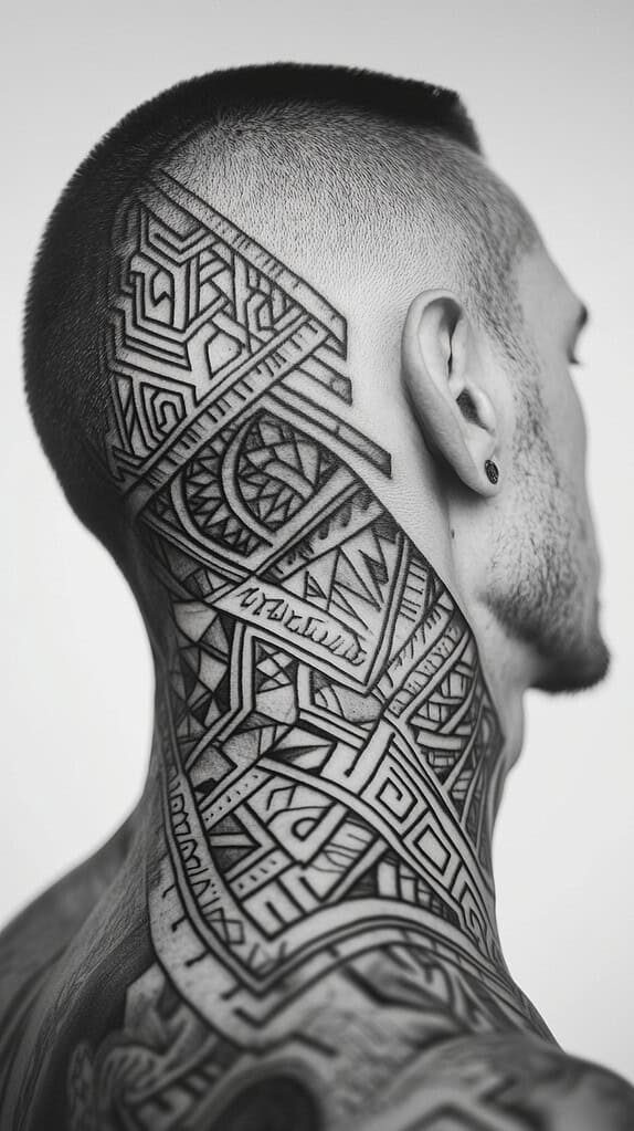 15 Neck Tattoo Ideas for Men Worth Considering 2 Geometric Precision