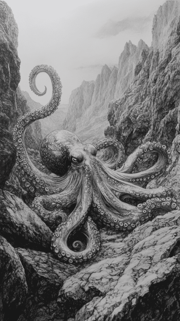Explore the Depths: 19 Underwater Drawing Ideas You Haven't Tried Yet 22 Giant Octopus Encounter