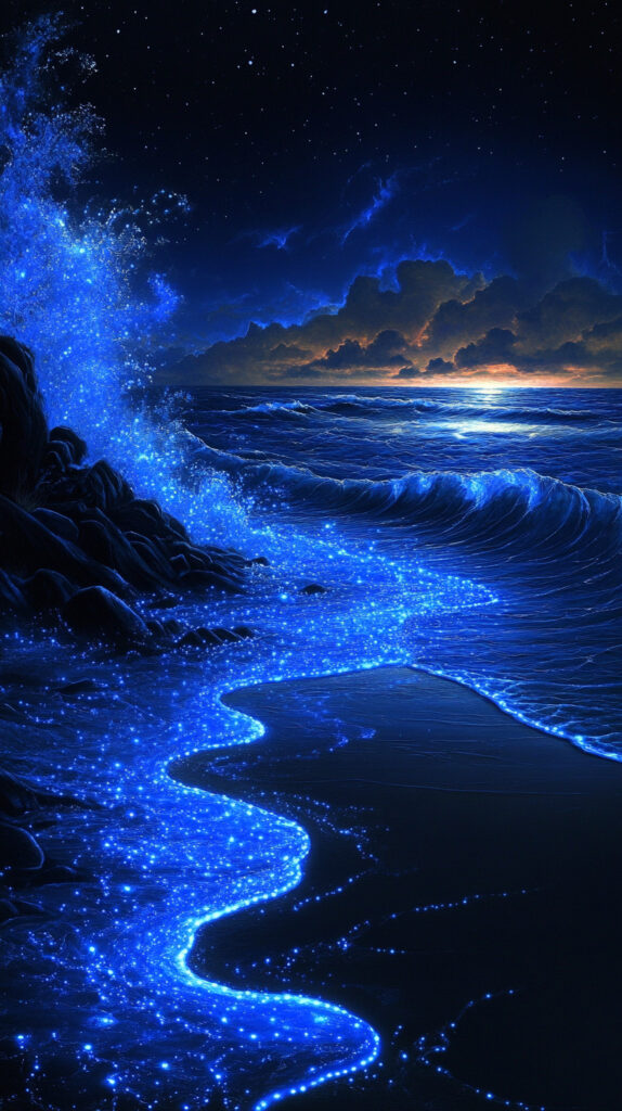 From Dusk Till Dawn: 21 Night-Inspired Wallpapers That Will Illuminate Your Phone 37 Glowing Bioluminescent Waves 2