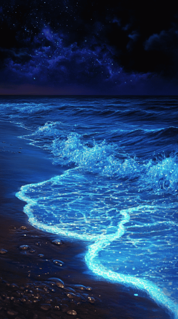 From Dusk Till Dawn: 21 Night-Inspired Wallpapers That Will Illuminate Your Phone 36 Glowing Bioluminescent Waves