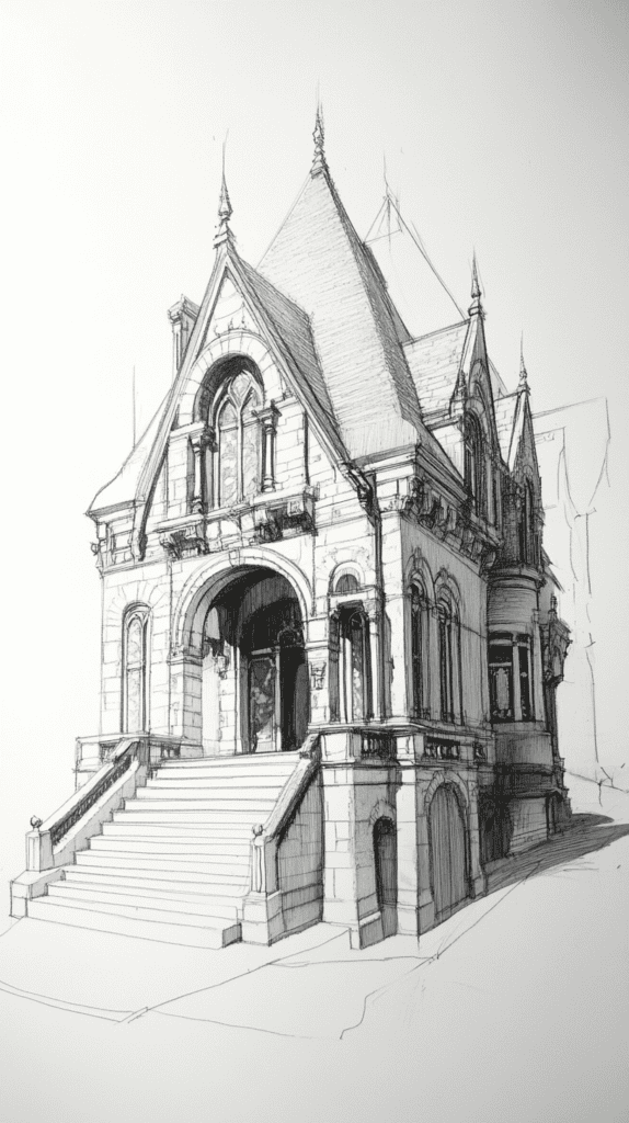 Explore 19 House Drawing Ideas That Blend Imagination with Reality 27 Gothic Revival Grandeur