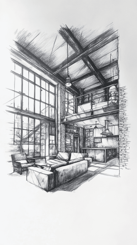 Explore 19 House Drawing Ideas That Blend Imagination with Reality 39 Industrial Warehouse Chic 2