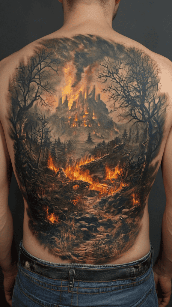 Unleash Your Dark Side: 23 Devilishly Unique Tattoo Ideas for Men 26 Inferno Landscape