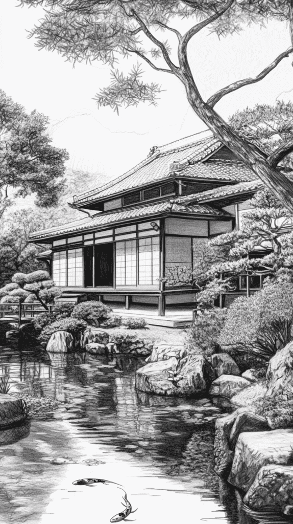 Explore 19 House Drawing Ideas That Blend Imagination with Reality 34 Japanese Zen Escape 2