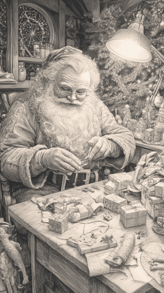 15 Christmas Drawing Ideas to Try This Holiday Season 8 Jolly Santa Preparing Gifts 3