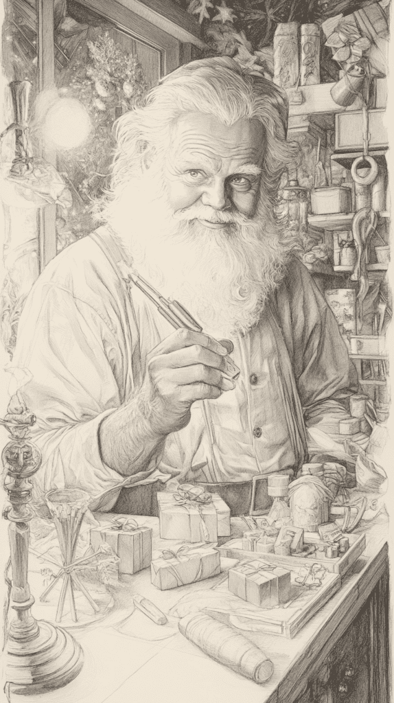 15 Christmas Drawing Ideas to Try This Holiday Season 6 Jolly Santa Preparing Gifts