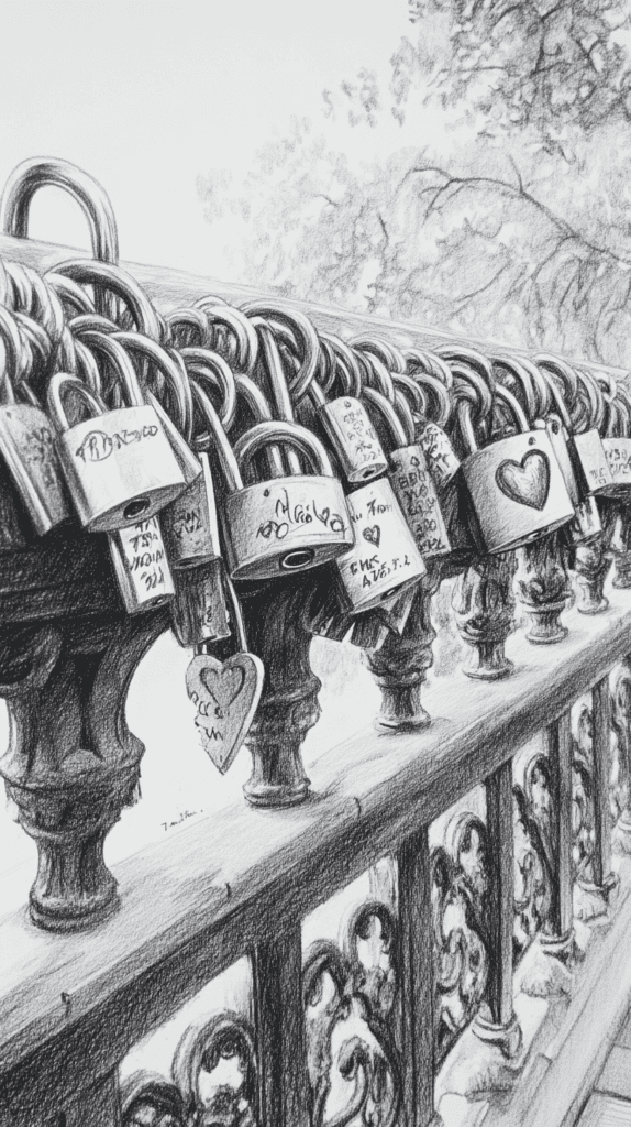 Unlock Your Heart: 18 Romantic Drawing Ideas That Capture Love Perfectly 22 Love Locks on a Bridge 2