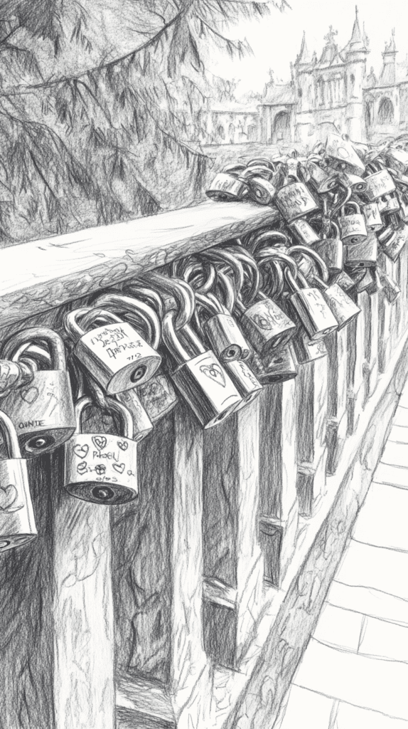 Unlock Your Heart: 18 Romantic Drawing Ideas That Capture Love Perfectly 23 Love Locks on a Bridge 3
