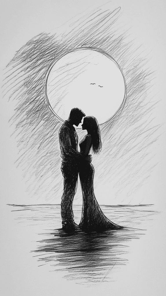 Unlock Your Heart: 18 Romantic Drawing Ideas That Capture Love Perfectly 4 Lovers Silhouette at Sunset 3