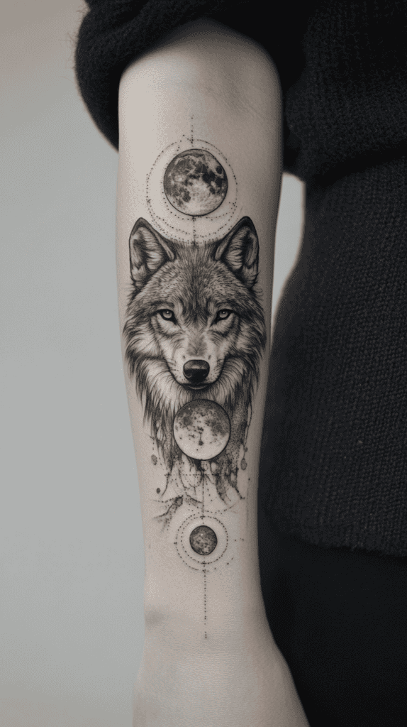 Explore 15 Female Wolf Tattoos That Symbolize Power and Grace 37 Lunar Phases 2 1