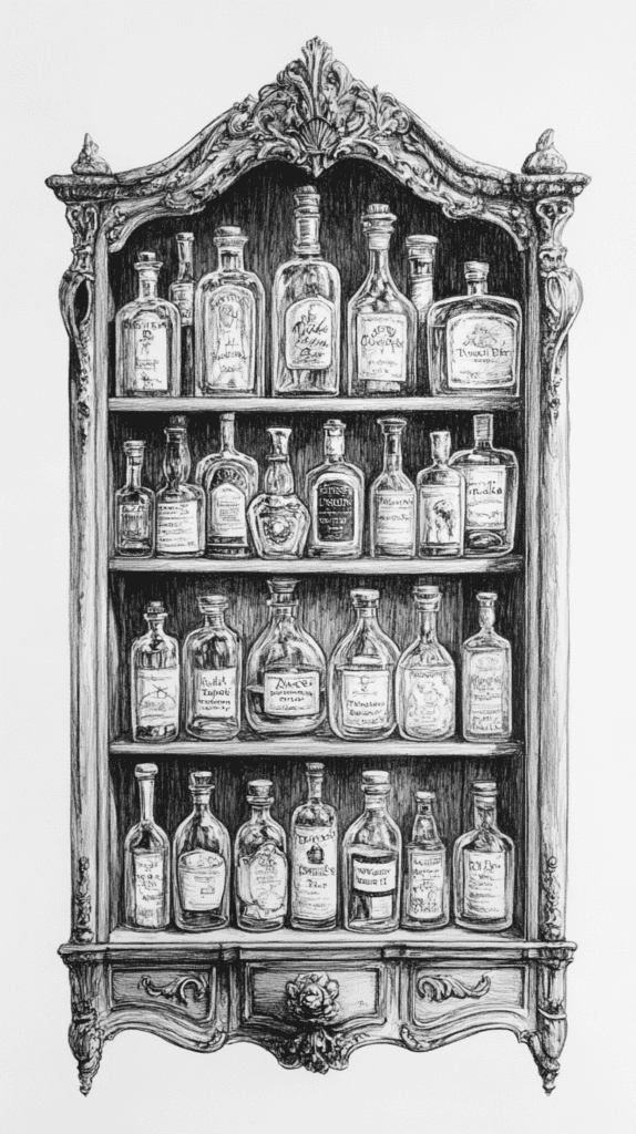 From Eerie to Enchanting: 16 Halloween Drawing Ideas You Never Imagined 27 Magic Potion Shelf