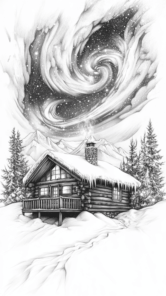 15 Christmas Drawing Ideas to Try This Holiday Season 22 Magical Northern Lights Over a Cabin 2