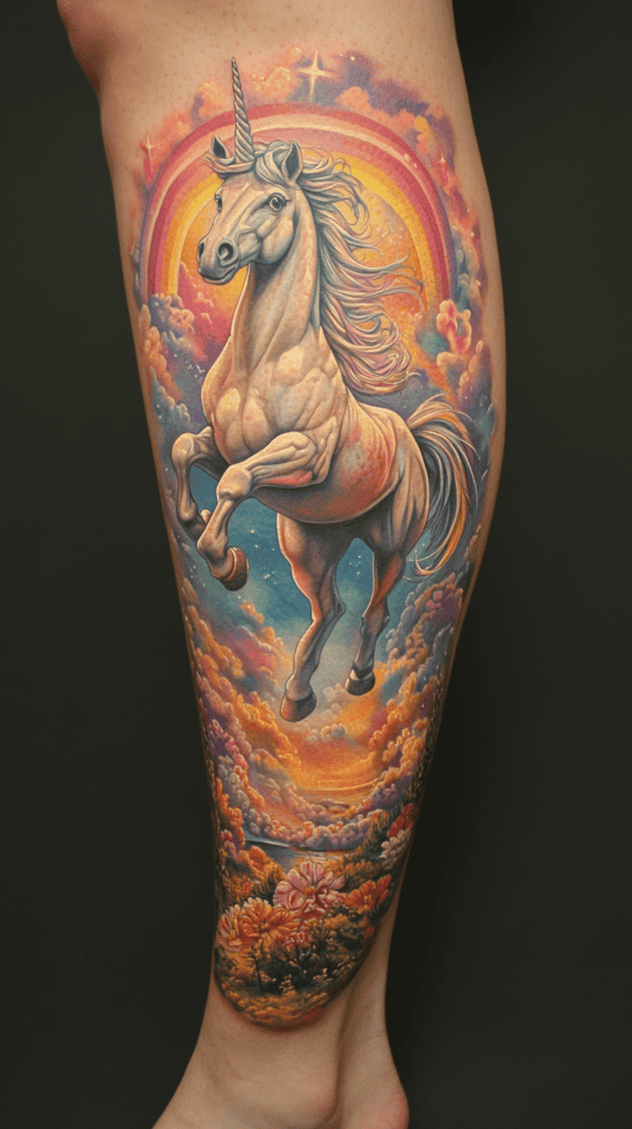 32 Gorgeous Female Leg Sleeve Tattoos 37 Magical Unicorn Realm 2