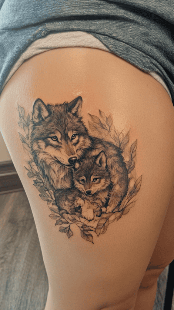 Explore 15 Female Wolf Tattoos That Symbolize Power and Grace 34 Majestic Mother 2