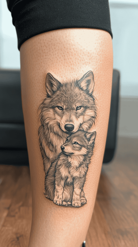 Explore 15 Female Wolf Tattoos That Symbolize Power and Grace 35 Majestic Mother 3