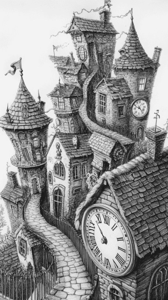 These 30 Trippy Drawing Ideas That Will Revolutionize Your Art 5 Melting Clocks in Suburbia