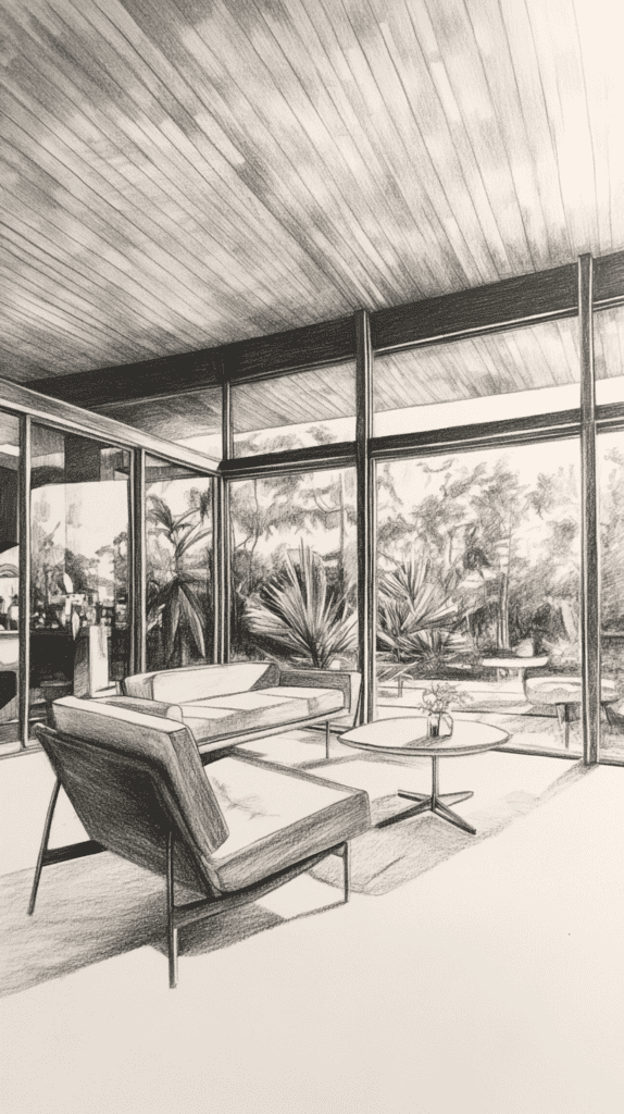 Explore 19 House Drawing Ideas That Blend Imagination with Reality 15 Mid Century Modern Gem 3