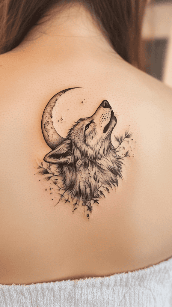 20 Edgy Grunge Tattoo Ideas for Women Who Break the Rules 8 Moonlit Wolf Backpiece 2