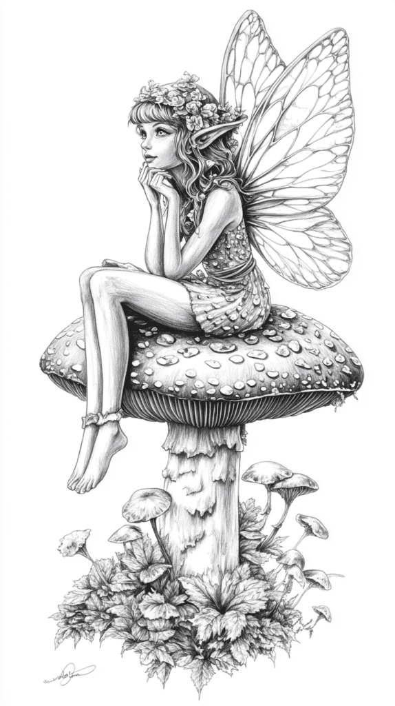 Mushroom Artistry: 17 Unique Drawing Ideas to Spark Your Imagination 28 Mushroom and Fairy Duo 2