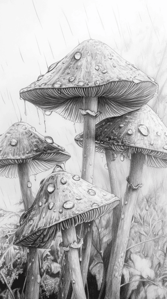 Mushroom Artistry: 17 Unique Drawing Ideas to Spark Your Imagination 19 Mushrooms in the Rain 2