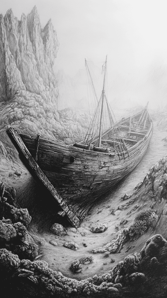 Explore the Depths: 19 Underwater Drawing Ideas You Haven't Tried Yet 13 Mysterious Sunken Ship 2