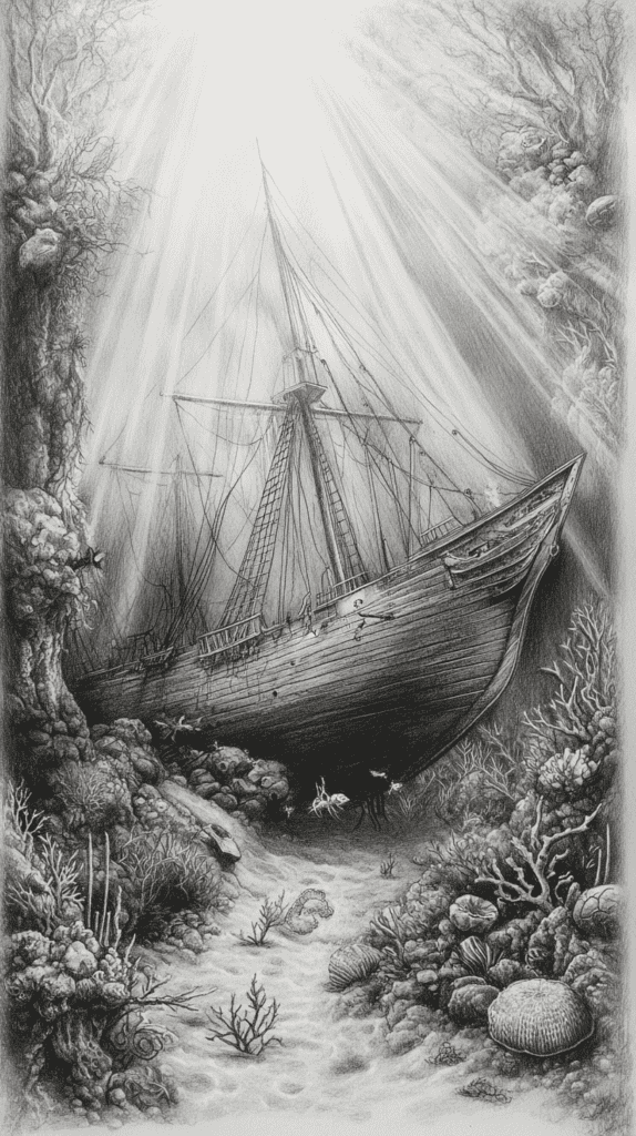 Explore the Depths: 19 Underwater Drawing Ideas You Haven't Tried Yet 14 Mysterious Sunken Ship 3