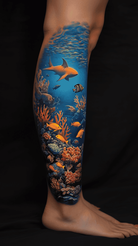 32 Gorgeous Female Leg Sleeve Tattoos 46 Mystery of the Deep Ocean 2