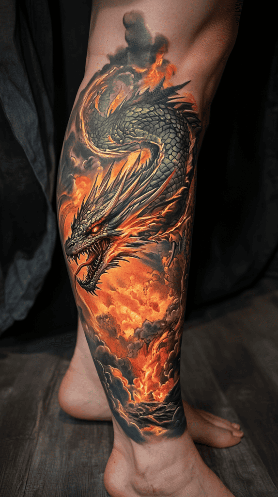 32 Gorgeous Female Leg Sleeve Tattoos 18 Mythical Dragon Realm