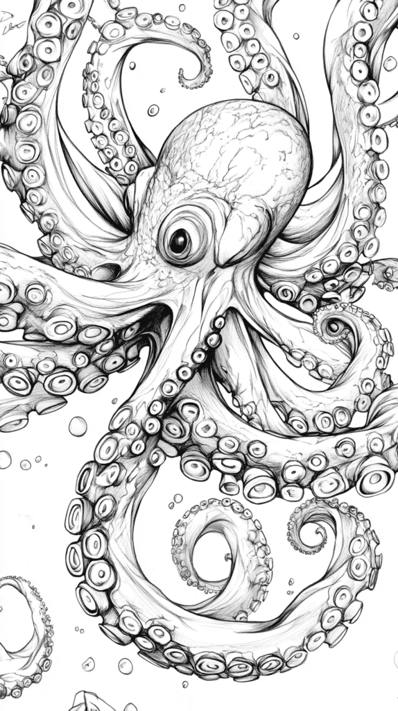 Dive Deep: 18 Ocean-Inspired Drawing Ideas That Will Captivate Your Imagination 26 Octopus in Motion 2