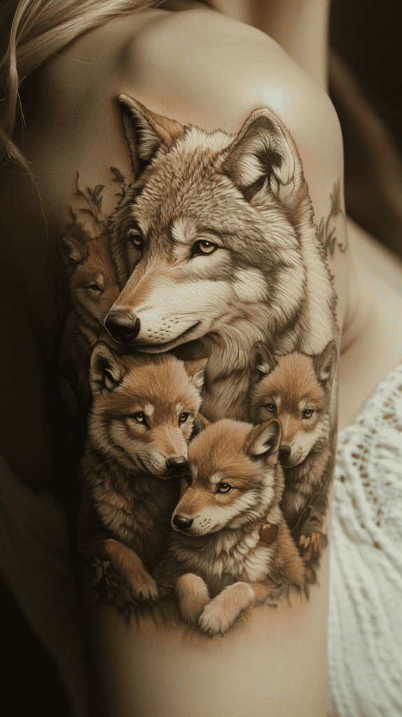 Explore 15 Female Wolf Tattoos That Symbolize Power and Grace 9 Pack Loyalty 3