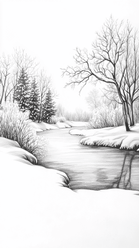 15 Christmas Drawing Ideas to Try This Holiday Season 34 Peaceful Winter Landscape