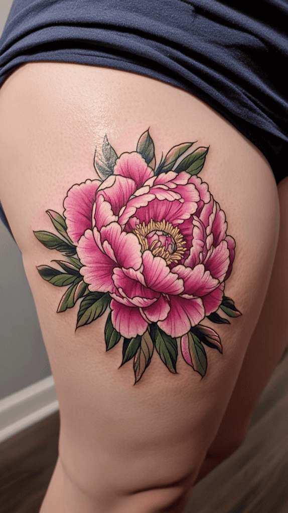 17 Flower Tattoo Ideas That Empower Women with Every Petal and Thorn 21 Peony of Prosperity 3