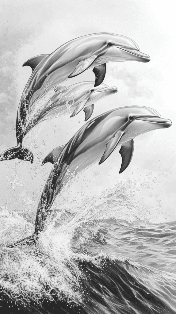 Dive Deep: 18 Ocean-Inspired Drawing Ideas That Will Captivate Your Imagination 22 Playful Dolphins Dancing 2