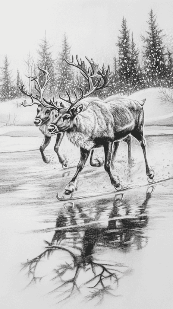 15 Christmas Drawing Ideas to Try This Holiday Season 14 Playful Reindeer on Ice 2