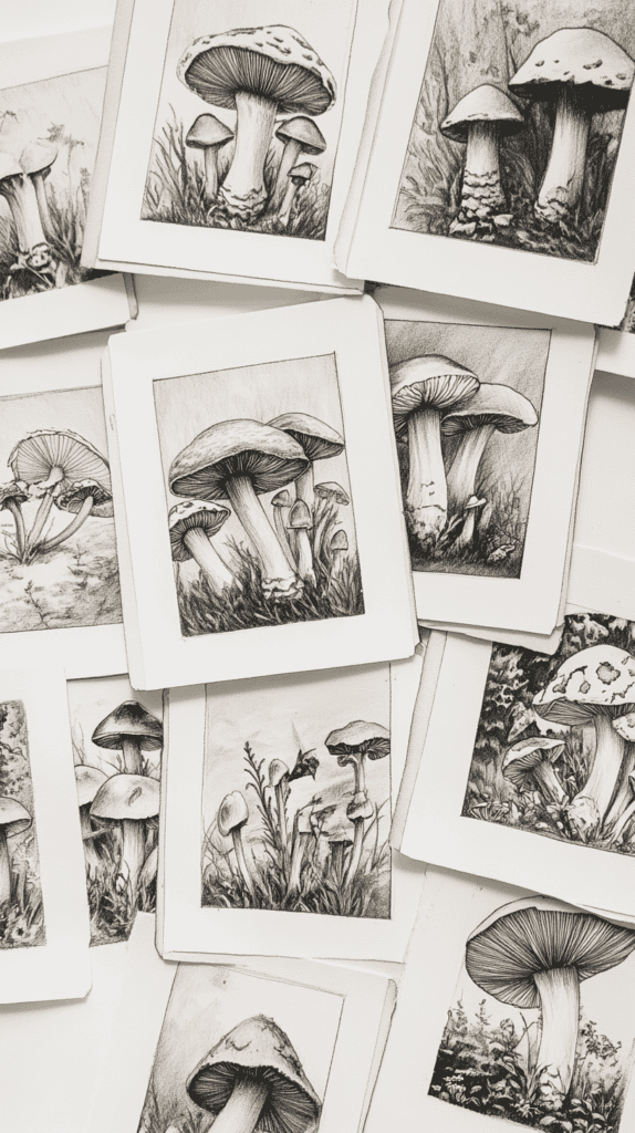 Mushroom Artistry: 17 Unique Drawing Ideas to Spark Your Imagination 37 Polaroid Mushroom Collection 2