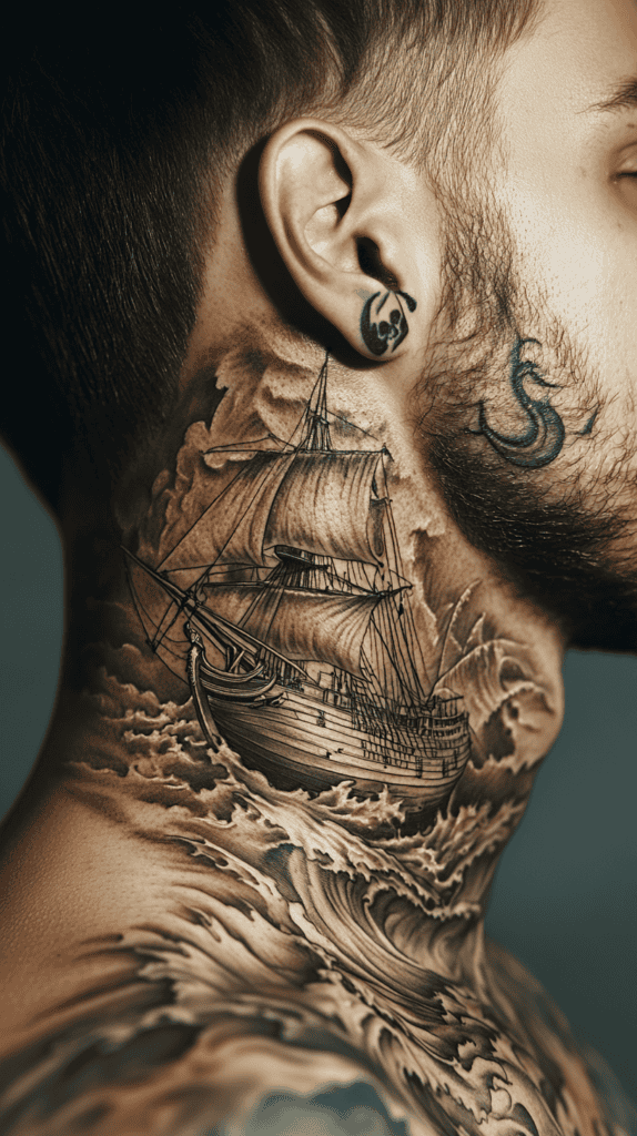 15 Neck Tattoo Ideas for Men Worth Considering 22 Retro Nautical Theme 2