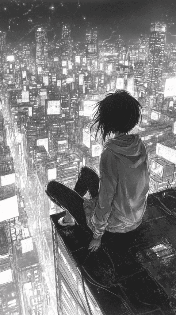 The Magic of Anime: 18 Drawing Ideas That Will Captivate Your Imagination 7 Rooftop Dreamer in Tokyo
