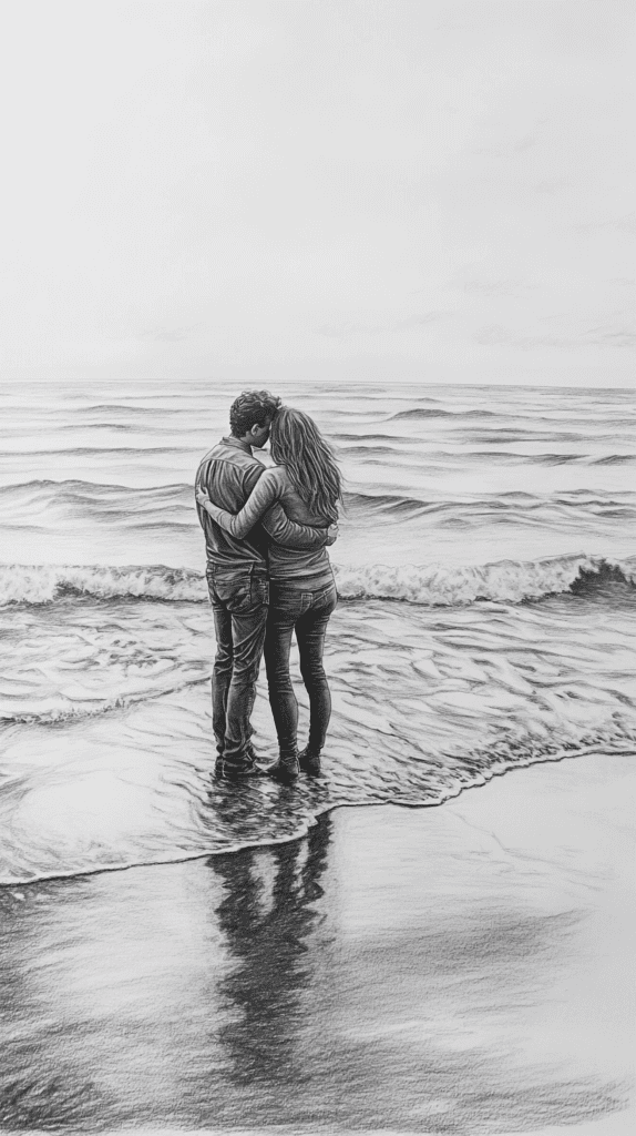 Unlock Your Heart: 18 Romantic Drawing Ideas That Capture Love Perfectly 28 Seaside Embrace 2