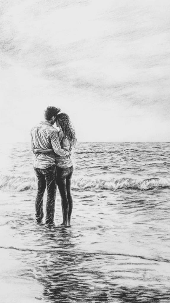 Unlock Your Heart: 18 Romantic Drawing Ideas That Capture Love Perfectly 27 Seaside Embrace